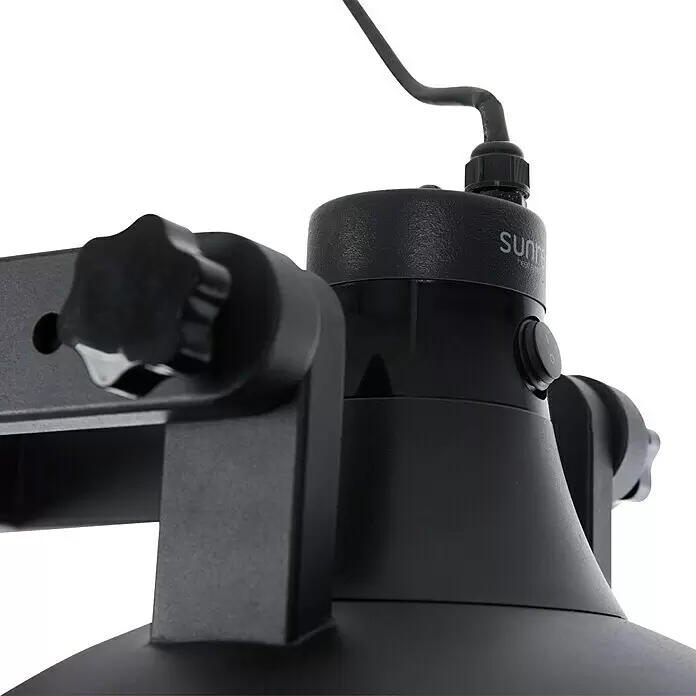 Sunred Halogen-Heizstrahler Indus - L x B: 132 x 42,5 cm, 3.000 W, Schwarz - Schwarze, matte Halterung mit verstellbarer Klammer, Sternknopf, Netzkabel und Schalter.