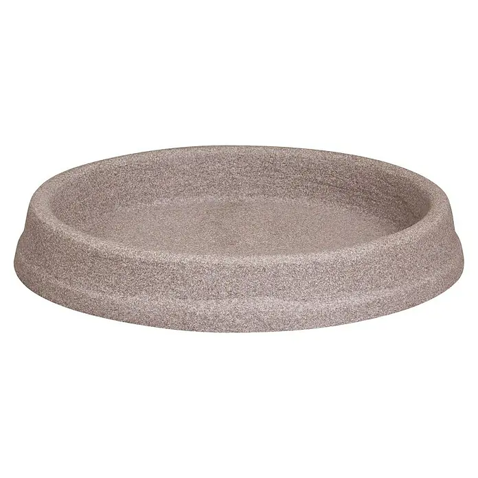 Geli Blumentopf-Untersetzer Marcella - Außenmaß (Ø x H): 26 x 4 cm, Kunststoff, Taupe - Das Bild zeigt eine runde, graue Futterschüssel mit einer strukturierten Oberfläche, die ideal für Haustiere ist.