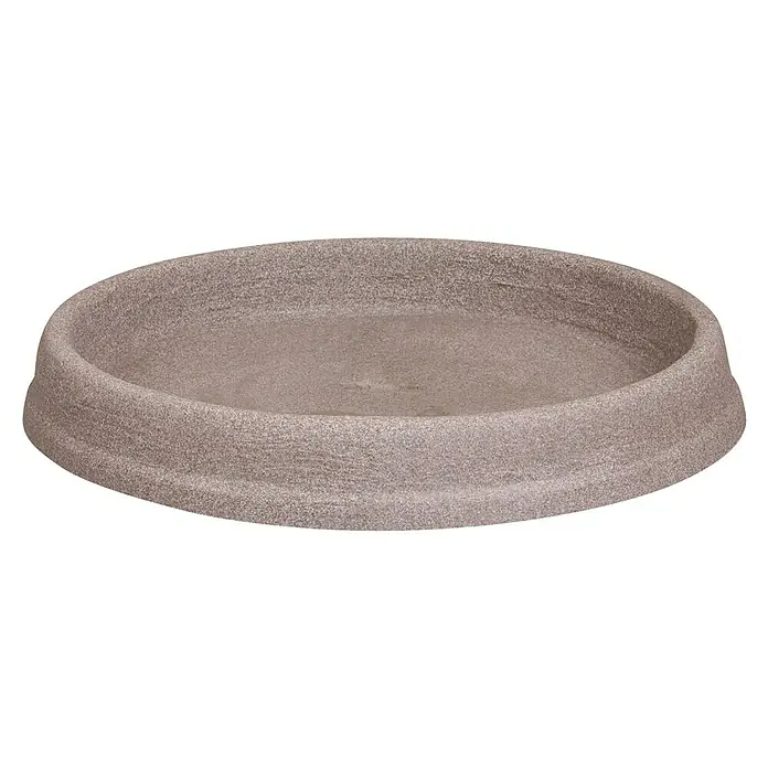 Geli Blumentopf-Untersetzer Marcella - Außenmaß (Ø x H): 30 x 4 cm, Kunststoff, Taupe - Ein grauer Napf, ideal als Wasserschale oder Futterplatz, mit einer robusten Textur, die eine natürliche Optik verleiht. Perfekt für drinnen oder draußen.