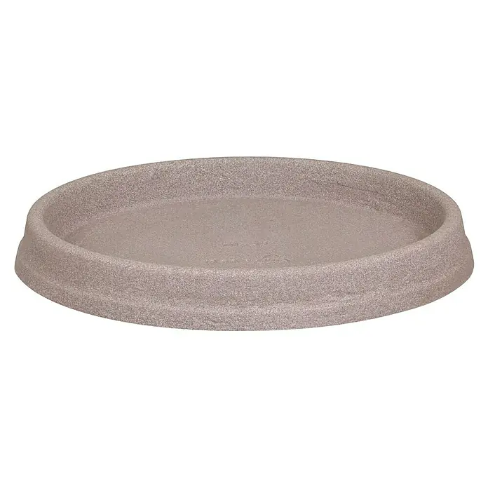 Geli Blumentopf-Untersetzer Marcella - Außenmaß (Ø x H): 35 x 4 cm, Kunststoff, Taupe - Ein runder, beiger Pflanzuntersetzer mit erhöhten Rändern, ideal für den Innen- und Außenbereich, bietet Schutz und Stil für Ihre Pflanzen.