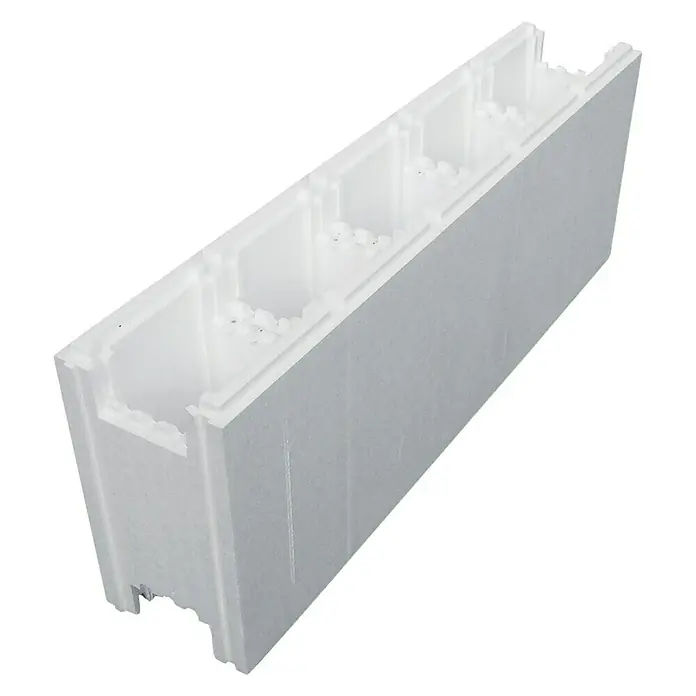 Steinbach Bausatz-Pool ClassicL x B x H: 800 x 400 x 145 cm, 41.500 l - Nahaufnahme eines weißen Isolierbetonsteins, der für energieeffizientes Bauen verwendet wird, auf schwarzem Hintergrund.
