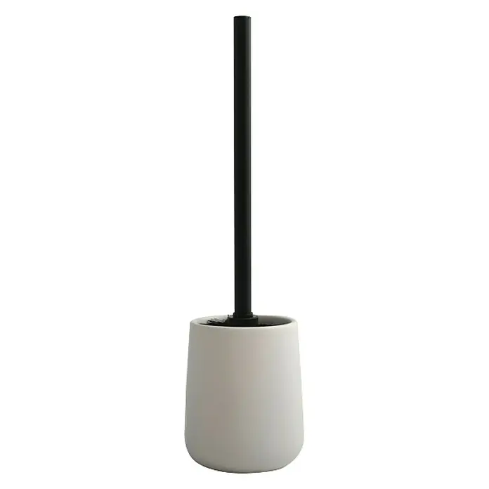MSV Maonie Set de accesorios de baño - Cerámica, Blanco, 3 pzs. - Elegante juego de escobilla de baño con recipiente blanco y mango negro, combinando funcionalidad y diseño moderno.