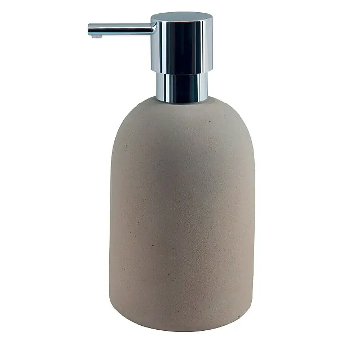 Spirella Gemma Dispensador de jabón - L x An x Al: 87 x 87 x 175 cm, Gres, Tierra - Dosificador de jabón de cemento con bomba de cromo brillante. Elegante accesorio de baño para la higiene.