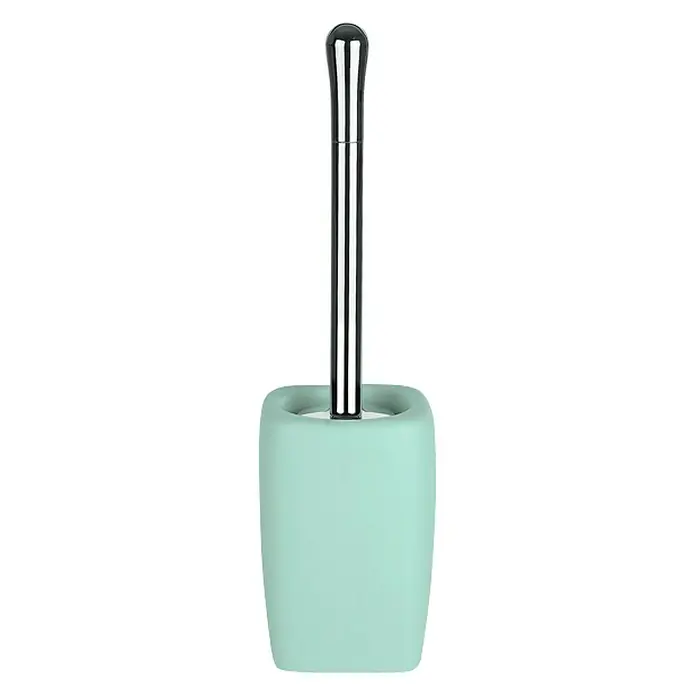 Spirella Retro Escobillero de suelo - Gres porcelánico, Verde pastel - Un juego de escobilla de baño verde menta con un elegante mango plateado, combinando limpieza y estilo en tu baño.