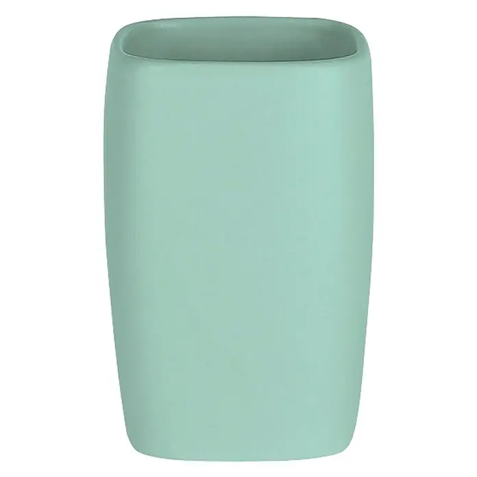 Spirella Retro Portacepillos - L x An x Al: 7 x 7 x 11 cm, Gres, Verde pastel - Vaso verde menta de forma cuadrada, ideal para accesorios de baño como cepillos de dientes y pasta de dientes. Práctico y elegante.
