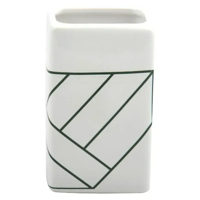 MSV Monolithic Portacepillos - L x An x Al: 67 x 67 x 104 cm, Cerámica - Este portalápices blanco y cuadrado con un moderno patrón de líneas negras es ideal para la oficina o el hogar. ¡Práctico y elegante!