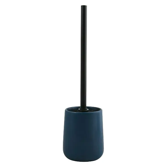MSV Maonie Set de accesorios de baño - Cerámica, Azul oscuro, 3 pzs. - Elegante escobilla de baño azul oscuro con mango negro. Un accesorio de baño elegante y funcional para baños modernos, combinando higiene y diseño.