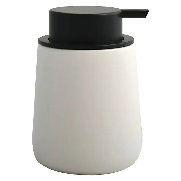 MSV Maonie Set de accesorios de baño - Cerámica, Blanco, 3 pzs. - Elegante dispensador de jabón. El dispensador tiene un cuerpo blanco y un cabezal dispensador negro. El dispensador es elegante y práctico.