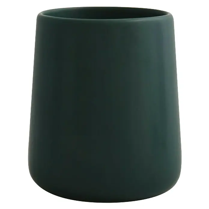 MSV Maonie Portacepillos - Ø x Al: 8,5 x 10 cm, Cerámica, Verde oscuro - Vaso cilíndrico verde oscuro con base redondeada, diseño sencillo, apto para baños o cocinas.