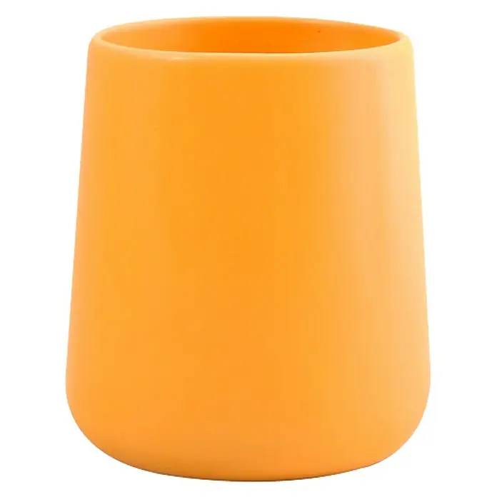 MSV Maonie Portacepillos - Ø x Al: 8,5 x 10 cm, Cerámica, Amarillo - Primer plano de un vaso de plástico naranja, ideal para niños y bebés. Resistente, seguro y fácil de limpiar.