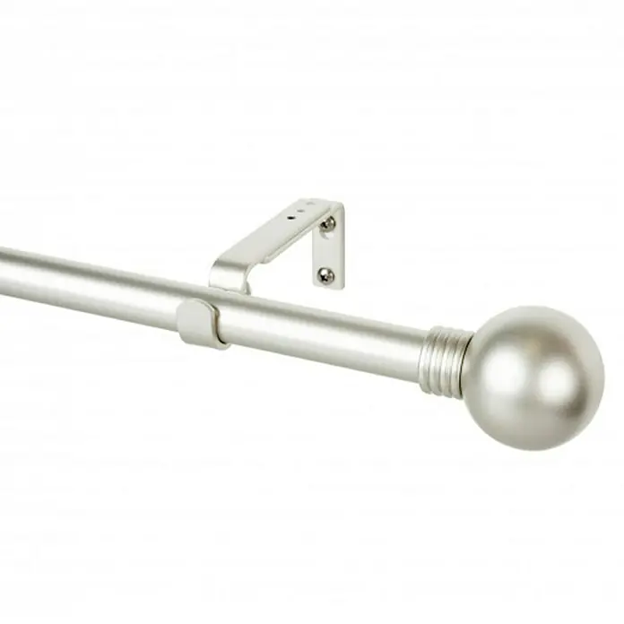 Barra para cortinas Esfera Anillo - Ø x L: 19 x 160 mm, Metal, Plata - Primer plano de una barra de cortina de color plata con un tapón final en forma de bola y un soporte a juego.