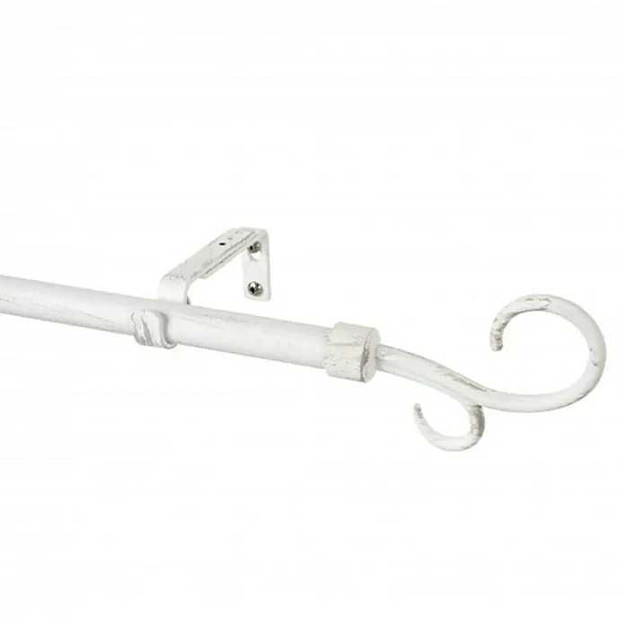 Barra para cortinas Doble Báculo - Ø x L: 19 x 160 mm, Metal, Blanco - Barra de cortina blanca con terminales decorativos y soporte de pared, ideal para una decoración elegante.