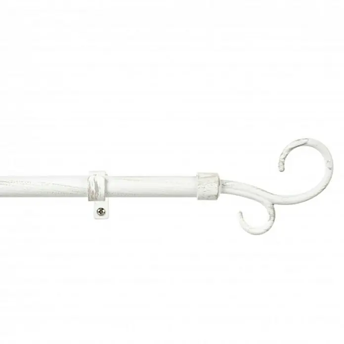 Barra para cortinas Doble Báculo - Ø x L: 19 x 160 mm, Metal, Blanco - Elegante barra de cortina blanca con terminales decorativos y soporte. Ideal para una decoración de ventanas con estilo.