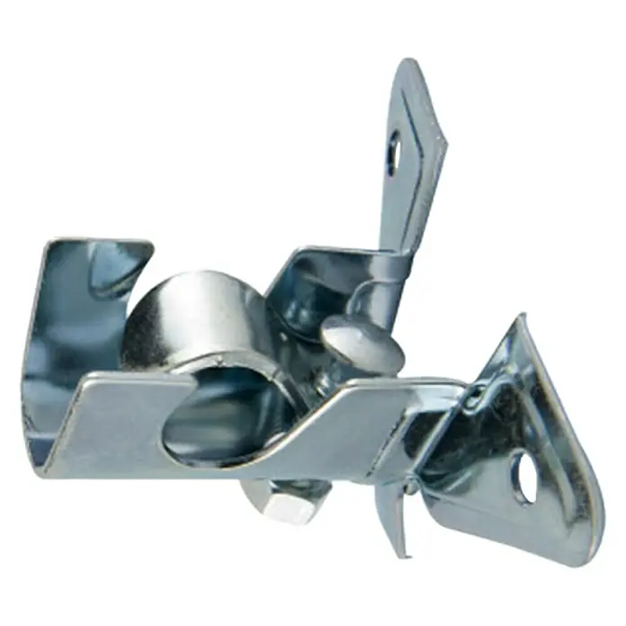 Soporte de techo Solutions - Cromo, L x An x Al: 4,1 x 6,5 x 4,1 cm, Atornillado - Imagen de un clip de resorte plateado resistente, ideal para conexiones seguras y usos versátiles en varias aplicaciones de artesanía.