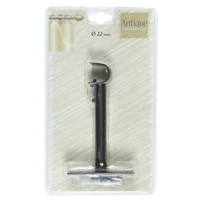 Soporte de pared Antique - L x An x Al: 14,8 x 3,4 x 9 cm, Diámetro: 22 mm, Metal, Negro - Un soporte de barra de cortina negro de Antique Ferro Deco, empaquetado, adecuado para barras de 22 mm de diámetro.