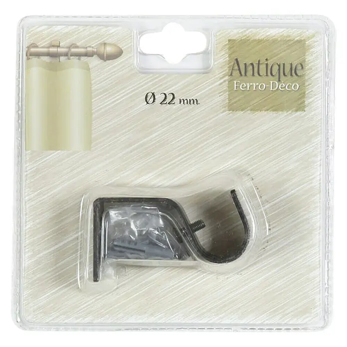 Soporte de techo Antique - Negro, L x An x Al: 7,7 x 2,5 x 4 cm, Atornillado - Imagen de un soporte de pared Antique Ferro-Déco para una barra de cortina, diámetro de 22 mm, diseñado para una fácil instalación.