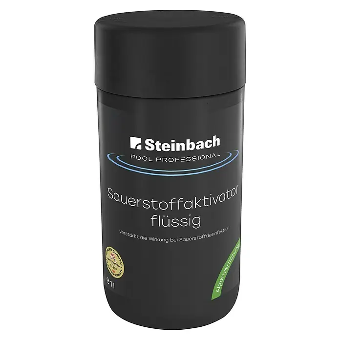 Steinbach Pool Professional Sauerstoff-Aktivator - 1 l - Produktbild des Steinbach Sauerstoffaktivator flüssig, zur Verstärkung der Desinfektion und Algenverhütung im Pool.