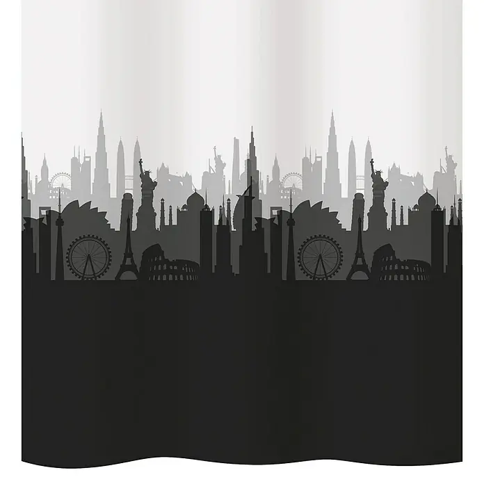 Diaqua Textil-Duschvorhang City - B x H: 180 x 200 cm, Weiß/Grau/Schwarz - Duschvorhang mit berühmten Sehenswürdigkeiten wie dem Eiffelturm und der Freiheitsstatue im stilvollen Silhouettendesign.