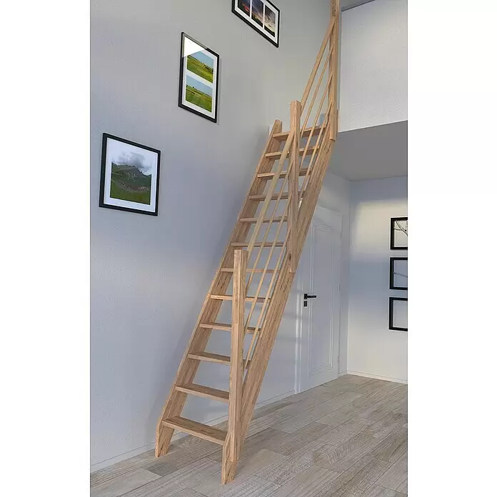 Starwood Raumspartreppe Eiche 3000Breite: 60 cm, Eiche, Material Handlauf: Holz, Natur, Montageseite Geländer: Rechts, Geschosshöhe: 279,5 cm