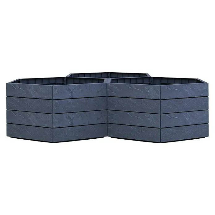 Garantia Hochbeet Ergo Vario 1 Stone - 190 x 190 x 50 cm, Kunststoff, Anthrazit - Dreifaches, sechseckiges, graues Pflanzgefäß mit Steintextur, ideal für den Garten oder die Terrasse, bietet viel Platz für Pflanzen und Blumen.