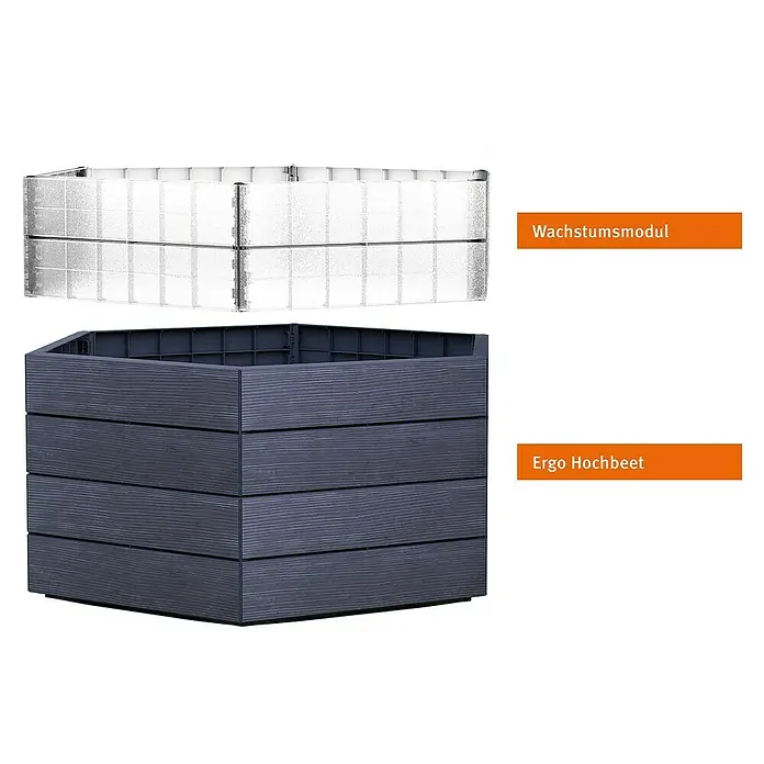Garantia Hochbeet Ergo Turbo L Wood - Ø x H: 110 x 75 cm, Kunststoff, Anthrazit/Braun - Produktabbildung eines Ergo-Hochbeets mit Wachstumsmodul, ideal für Gartenarbeit und Pflanzenanbau im Außenbereich.