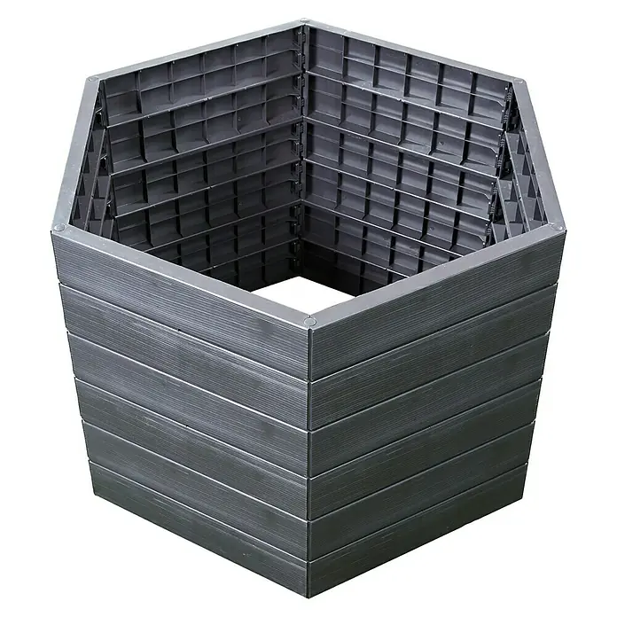 Garantia Hochbeet Ergo L Wood - Ø x H: 110 x 75 cm, Kunststoff, Anthrazit/Braun - Sechseckiger, grauer Pflanzkasten aus Kunststoff mit Holzstruktur. Ideal für Garten und Terrasse, robust und wetterfest.