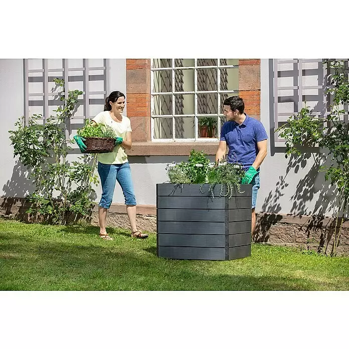 Garantia Hochbeet Ergo Quadro L Wood - Set - 80 x 80 x 75 cm, Kunststoff, Anthrazit/Braun - Anwendungsbeispiel