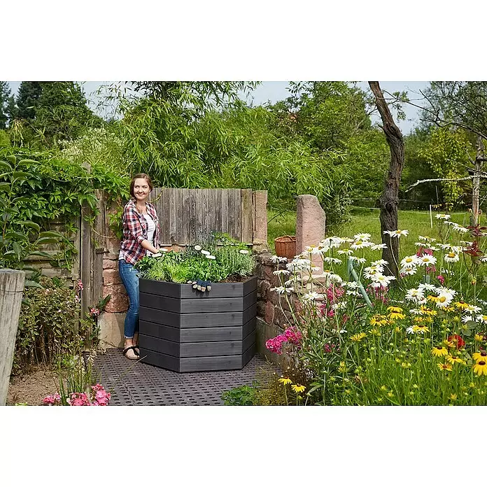 Garantia Hochbeet Ergo L WoodØ x H: 110 x 75 cm, Kunststoff, Anthrazit/Braun