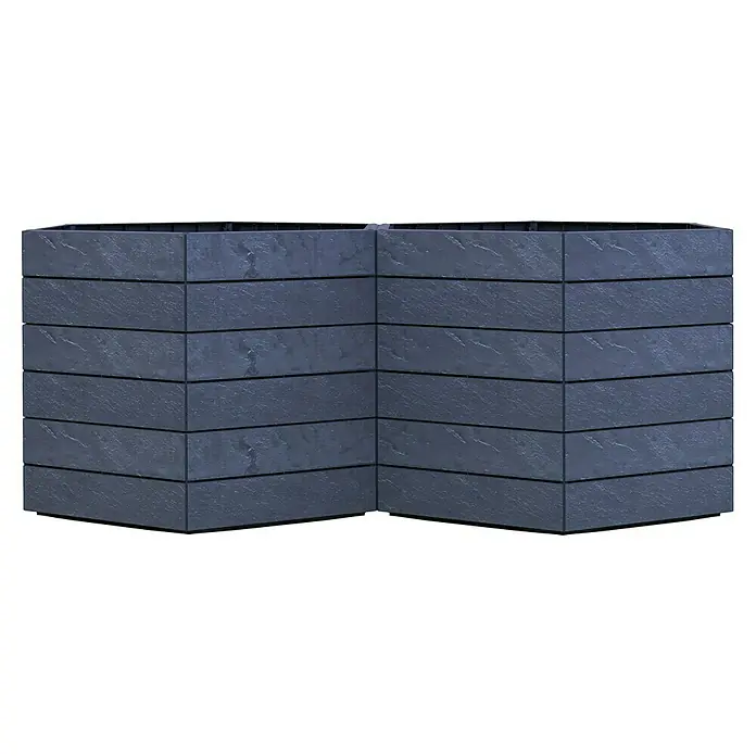 Garantia Hochbeet Ergo Vario 1 Stone - 190 x 190 x 50 cm, Kunststoff, Anthrazit - Rechteckiger Pflanzkasten mit horizontalen Rillen und dunkler Steinoberfläche, ideal für Garten oder Terrasse.