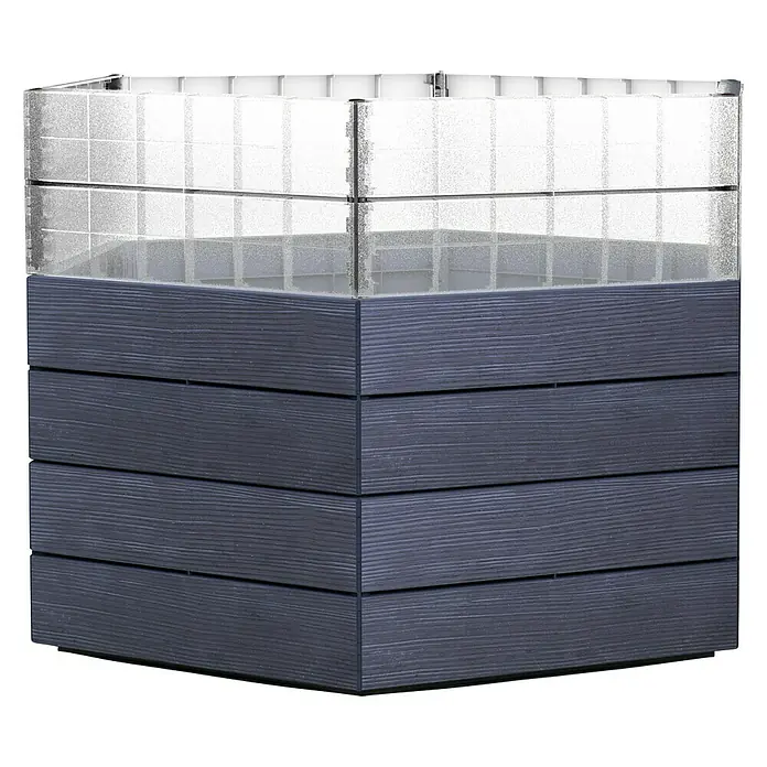 Garantia Hochbeet Ergo Turbo L Wood - Ø x H: 110 x 75 cm, Kunststoff, Anthrazit/Braun - Stilvoller, quadratischer Pflanzkasten mit Holzstruktur und transparentem Aufsatz für den Innen- und Außenbereich.