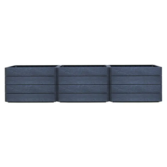 Garantia Hochbeet Ergo Vario 2 Stone - Set - 120 x 80 x 75 cm, Kunststoff, Anthrazit - Abgebildet ist ein dreiteiliger, grauer Pflanzkasten mit einer strukturierten Oberfläche, ideal für Gartenliebhaber, die Wert auf stilvolle Beeteinfassungen legen.