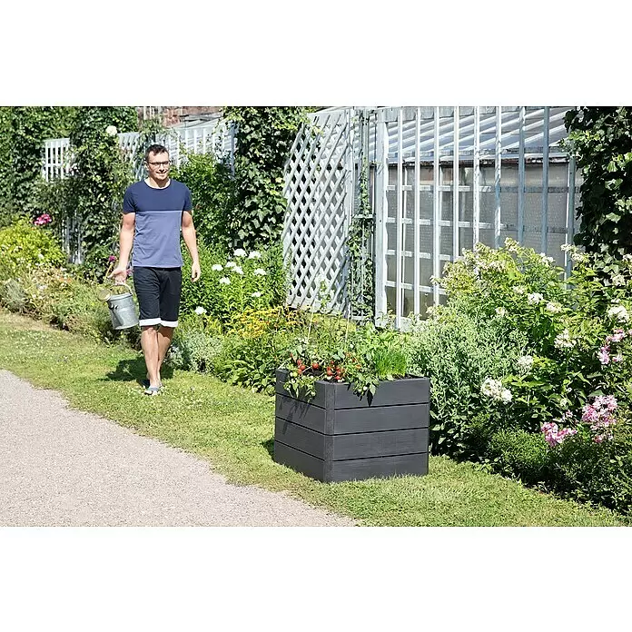 Garantia Hochbeet Ergo Quadro S Wood - Set - 60 x 60 x 50 cm, Kunststoff, Anthrazit/Braun - Anwendungsbeispiel
