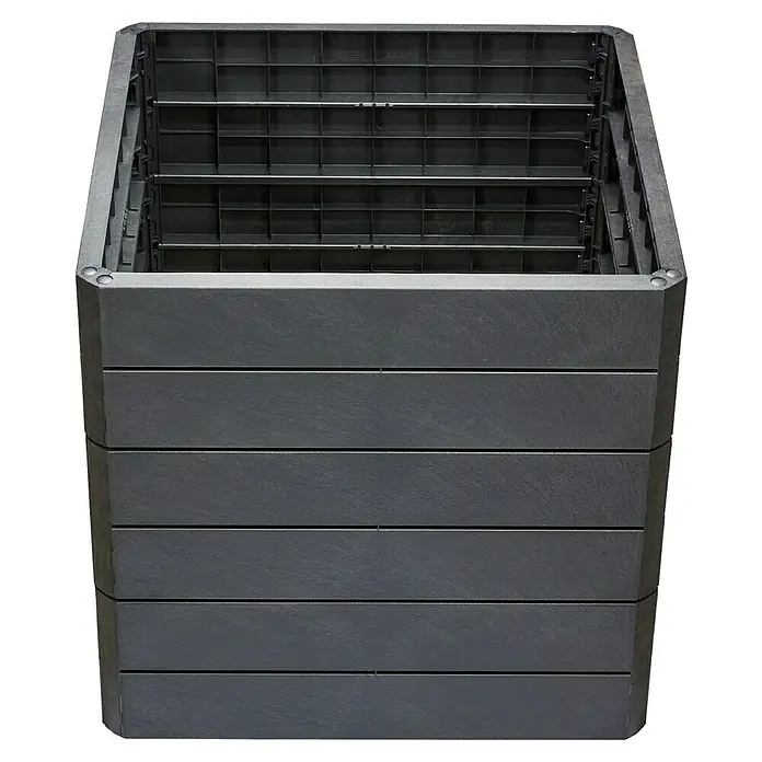Garantia Hochbeet Ergo Quadro L Stone - Set80 x 80 x 75 cm, Kunststoff, Anthrazit - Eine graue modulare Kompostbox aus Kunststoff, ideal für Gartenabfälle und zur Herstellung von Kompost für den Garten.