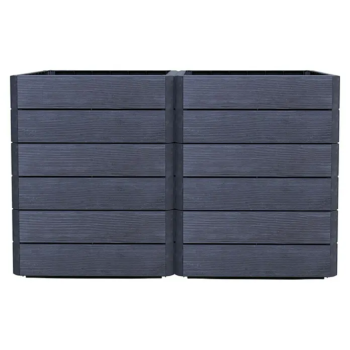 Garantia Hochbeet Ergo Vario 2 Wood - Set - 120 x 80 x 75 cm, Kunststoff, Anthrazit/Braun - Doppelter, erhöhter Pflanzkasten mit grauer Holzstruktur für Garten oder Terrasse, ideal für den Außenbereich.
