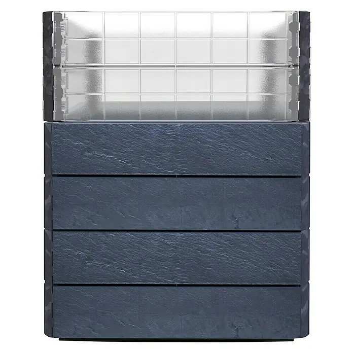 Garantia Hochbeet Ergo Quadro Turbo S Stone - Set - 60 x 80 x 75 cm, Kunststoff, Anthrazit - Das Bild zeigt einen modularen Hochbeet-Baukasten in modernem Design, ideal für den Garten- oder Balkonanbau.