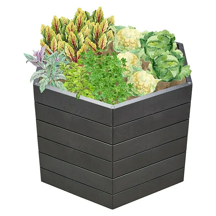 Garantia Hochbeet Ergo L Stone - Ø x H: 110 x 75 cm, Kunststoff, Anthrazit - Hochbeet aus Holz mit verschiedenen Gemüsesorten wie Mangold, Kohl und Kräutern. Ideal für Garten und Terrasse.