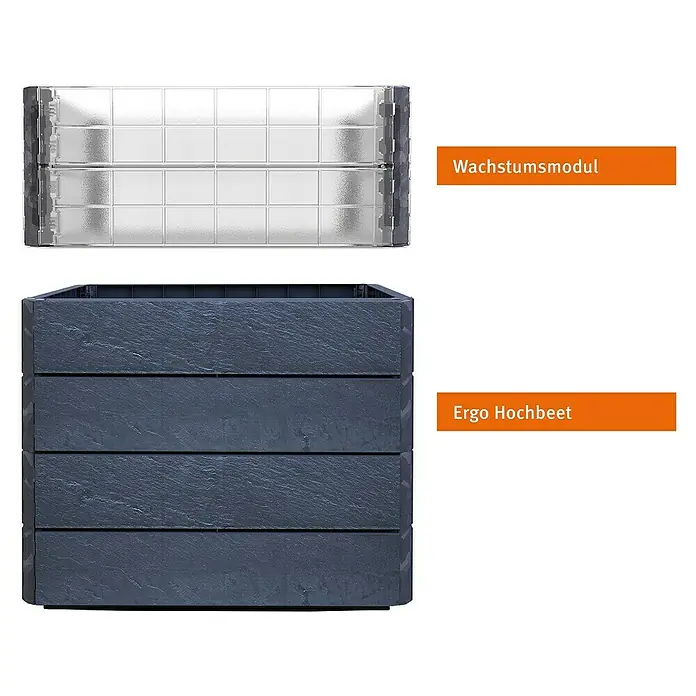Garantia Hochbeet Ergo Quadro Turbo S Stone - Set - 60 x 80 x 75 cm, Kunststoff, Anthrazit - Das Ergo Hochbeet mit dem Aufsatz Wachstumsmodul, ideal für den Garten.