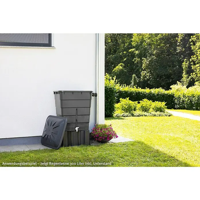 Garantia Basic Line Regentonnensockel - Graphite grey - Anwendungsbeispiel: Regentonne 300 Liter inkl. Unterstand.