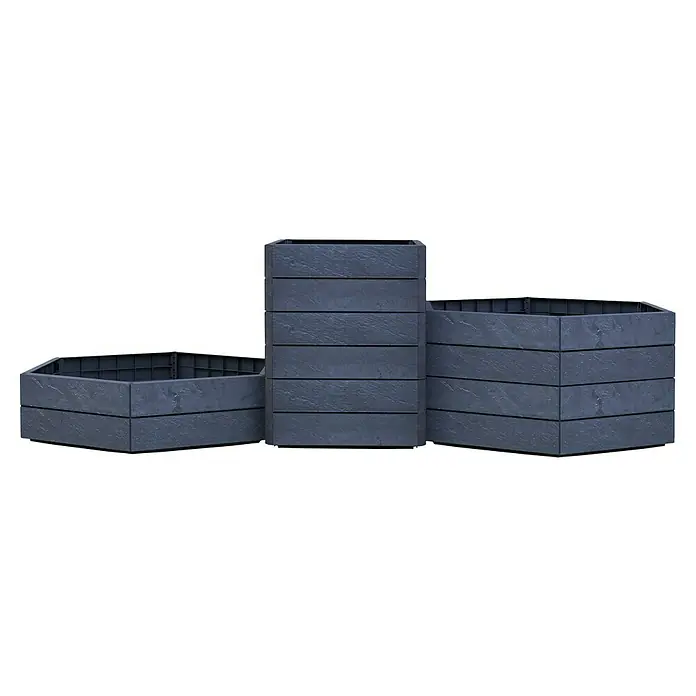 Garantia Hochbeet Ergo Vario 3 Stone Set - 175 x 110 x 75 cm, Kunststoff, Anthrazit - Drei dunkle Pflanzgefäße aus Kunststoff in verschiedenen Größen, ideal für Garten, Terrasse oder Balkon. Sie bieten viel Platz für Pflanzen.