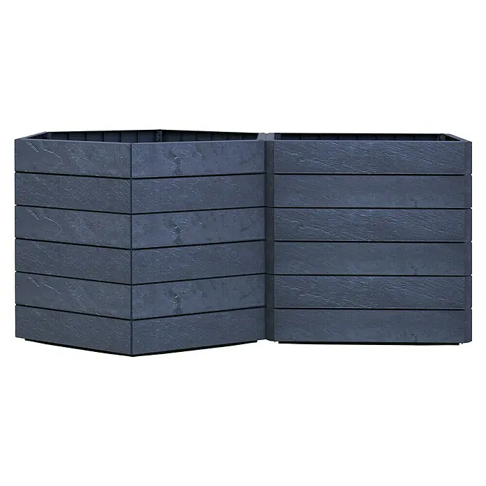 Garantia Hochbeet Ergo Vario 3 Stone Set - 175 x 110 x 75 cm, Kunststoff, Anthrazit - Das Bild zeigt einen grauen Hochbeet-Bausatz in L-Form mit einer strukturierten Oberfläche, ideal für Gartenprojekte im Außenbereich.