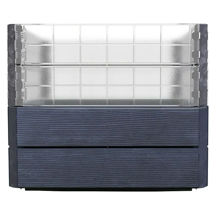 Garantia Hochbeet Ergo Quadro Turbo S Wood - Set - 60 x 60 x 50 cm, Kunststoff, Anthrazit/Braun - Abgebildeter Kühlschrank mit zwei Schubladen und einer durchsichtigen Kühlvitrine. Ein eleganter Kühlschrank zur Aufbewahrung von Speisen und Getränken.