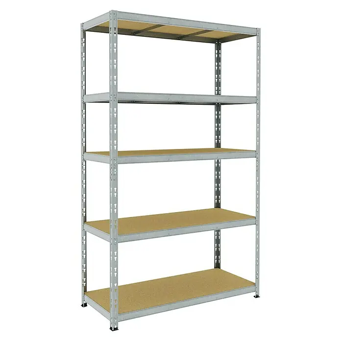 Schwerlastregal - H x B x T: 200 x 120 x 50 cm, Traglast pro Boden: 250 kg, Anzahl Böden: 5 Stk., Stecken, Grau - Abbildung eines stabilen Metallregals mit fünf Regalböden, ideal für Lagerung und Organisation in Werkstatt oder Keller.