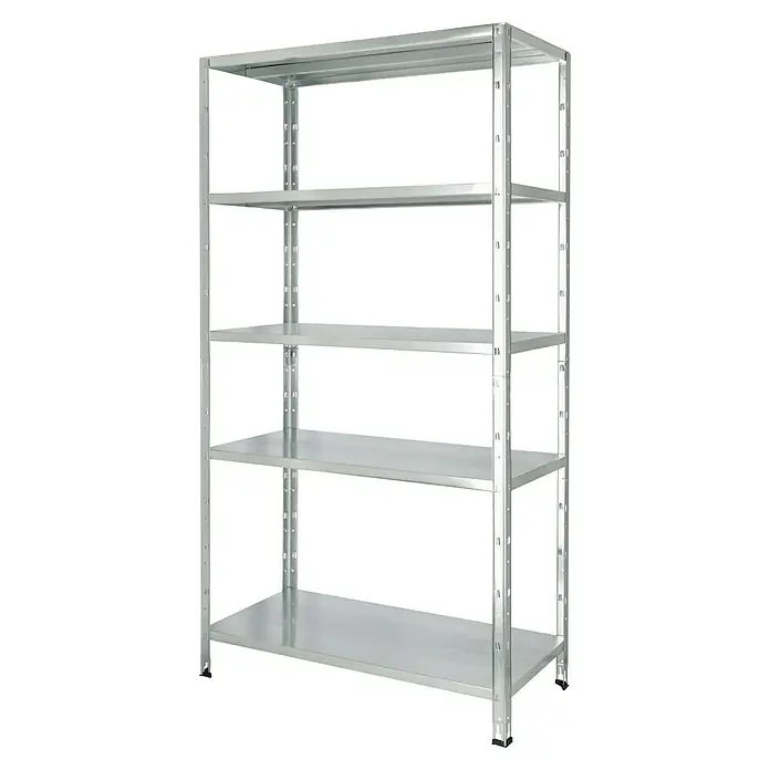 Regalux Metallregal - H x B x T: 188 x 100 x 45 cm, Traglast pro Boden: 65 kg, Anzahl Böden: 5 Stk., Stecken, Silber - Metallregal mit fünf Regalböden. Das robuste Regal ist ideal für Garage, Keller oder Lager und bietet viel Stauraum.