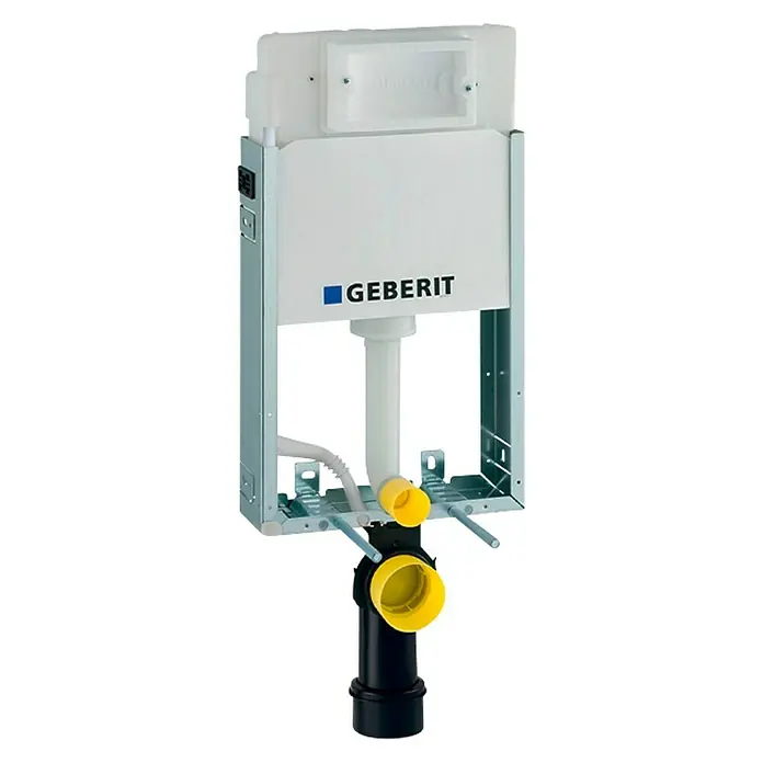 Geberit Kombifix Unterputz-Spülkasten Basic 110.100.00.1 - 2-Mengen-Spülung, 12 x 42 x 108 cm - Abbildung einer Geberit Installationssystem für Wand-WCs. Das System beinhaltet einen Spülkasten und einen Anschluss für das Abwasserrohr.