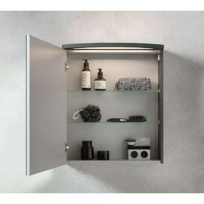 Camargue Swing LED-SpiegelschrankB x H: 60 x 70,5 cm, Mit Beleuchtung, DIN Anschlag: Links, Grafit, Glas