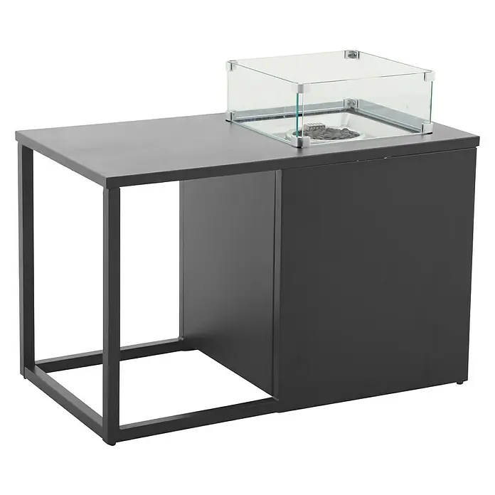 MWH Feuerstelle Palermo - 55 x 100 x 79 cm, Aluminium, Anthrazit - Abbildung eines schwarzen Tisches mit Glaseinsatz, geeignet für den Außenbereich. Perfekt für entspannte Abende im Garten oder auf der Terrasse.