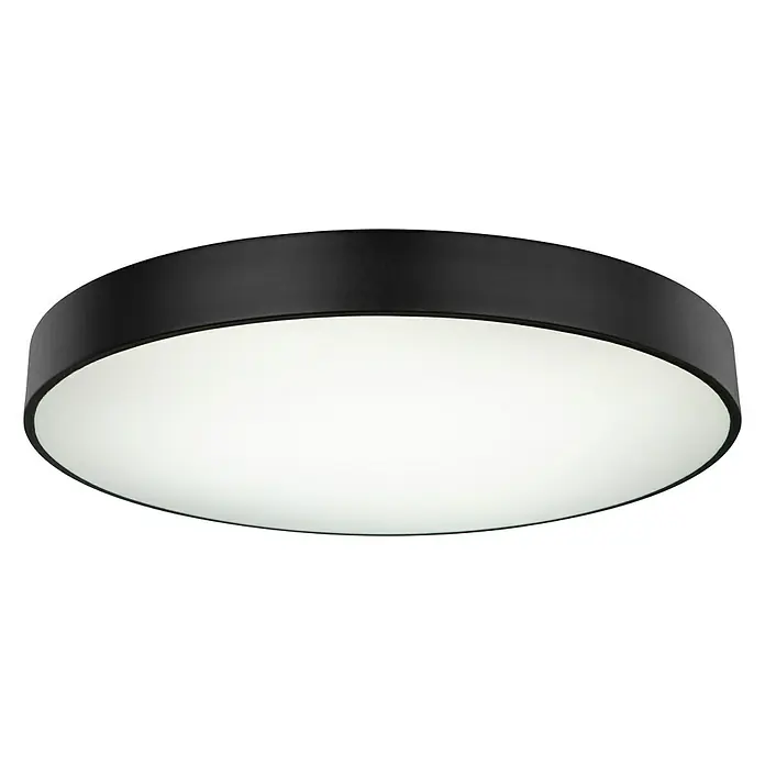 Globo Deckenleuchte rund WISS - 48 W, Ø x H: 600 mm x 62,5 cm, Schwarz - Elegante Deckenleuchte mit schwarzem Rahmen und diffuser Lichtfläche. Moderne Beleuchtung für jeden Raum mit minimalistischem Design und guter Ausleuchtung.