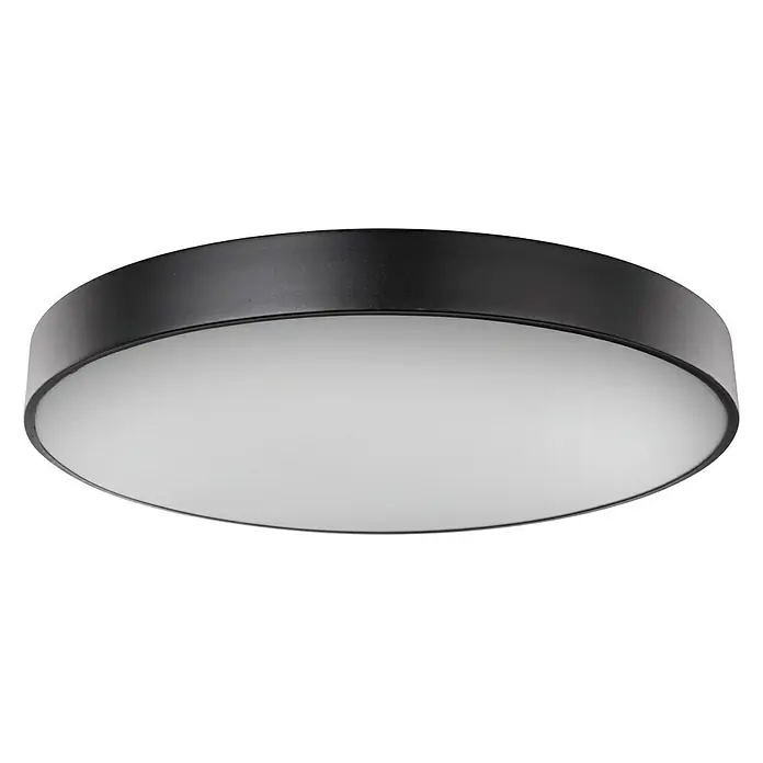 Globo Deckenleuchte rund WISS - 48 W, Ø x H: 600 mm x 62,5 cm, Schwarz - Schlichte, moderne Deckenleuchte mit schwarzem Rand und weißem Diffusor. Perfekt für eine gleichmäßige, blendfreie Ausleuchtung in jedem Raum.