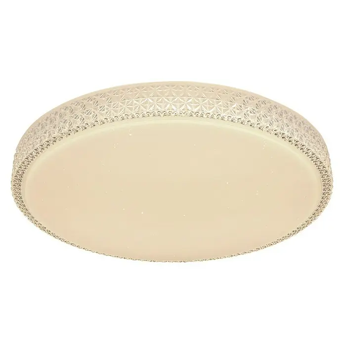 Globo Deckenleuchte rund OVI - 40 W, Ø x H: 600 mm x 62 cm, Dimmbar - Nahaufnahme einer modernen LED-Deckenleuchte mit Kristallakzenten und einem eleganten, runden Design, ideal für stilvolle Innenräume.