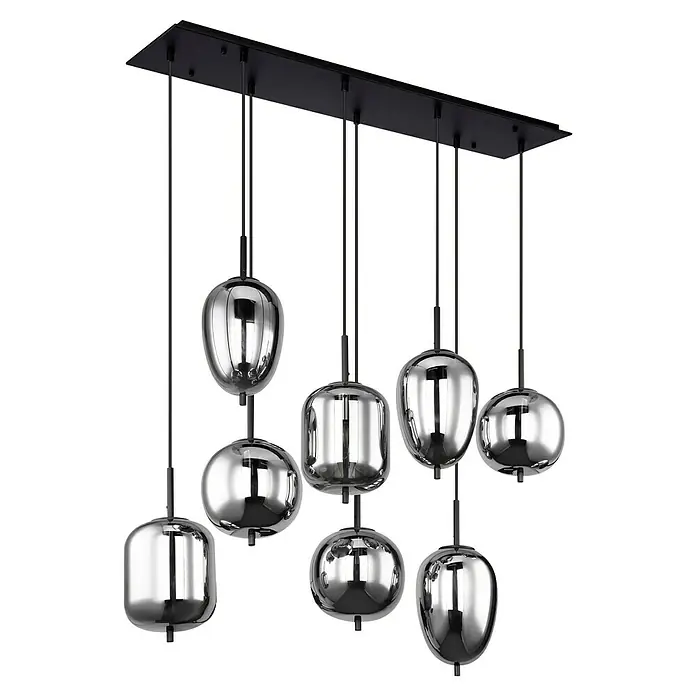 Globo LED-Pendelleuchte BLACKY - Anzahl Leuchtmittel: 8 Stk., Schwarz, 40 W, L x B x H: 102 x 44 x 37 cm, E14 - Moderne Pendelleuchte mit glänzenden Kugeln, die ein elegantes und stilvolles Ambiente schaffen. Die Leuchte ist ein echter Hingucker.